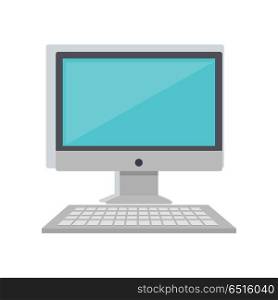 Computer Monitor with Keyboard Isolated on White.. Computer monitor with keyboard isolated on white. Work place. Modern office interior. Can be used for web banners, marketing and promotional materials, presentation templates. Vector illustration