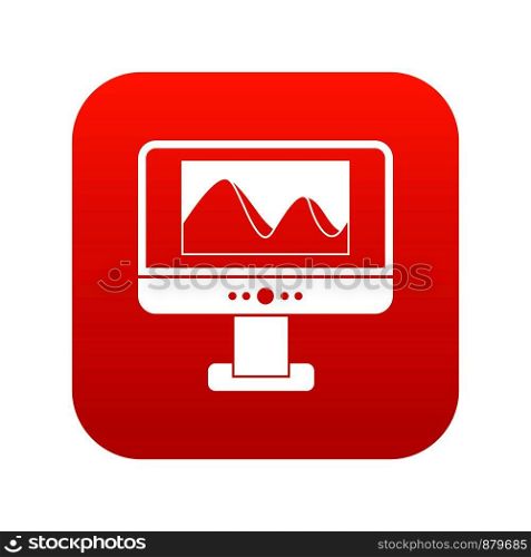 Computer monitor with photo on the screen icon digital red for any design isolated on white vector illustration. Computer monitor with photo on screen icon digital red
