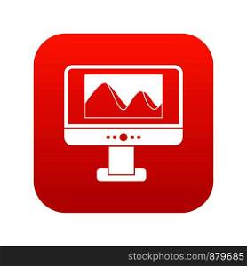Computer monitor with photo on the screen icon digital red for any design isolated on white vector illustration. Computer monitor with photo on screen icon digital red