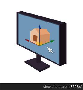 Computer monitor with the program for design and architecture icon in cartoon style on a white background. Computer monitor with architecture program icon