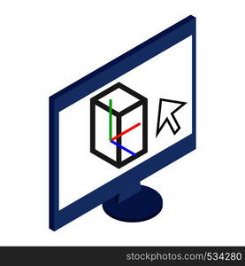 Computer monitor with the program for design and architecture icon in isometric 3d style on a white background. Computer monitor icon in isometric 3d style