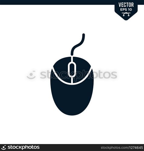 Computer mouse icon collection in glyph style, solid color vector