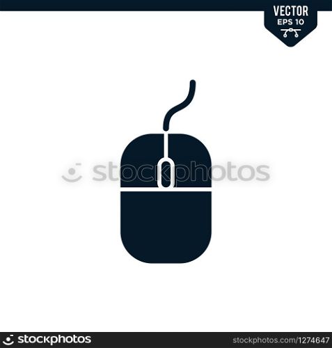 Computer mouse icon collection in glyph style, solid color vector