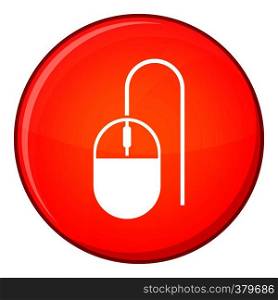 Computer mouse icon in red circle isolated on white background vector illustration. Computer mouse icon, flat style