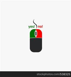 Computer mouse with yes and no button icon in simple style on a white background. Computer mouse button icon, simple style