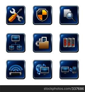 computer network buttons icon set