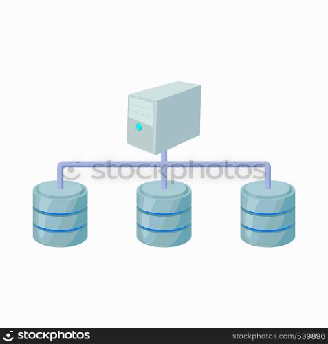 Computer network database icon in cartoon style isolated on white background. Data storage symbol. Computer network database icon, cartoon style