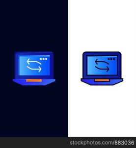 Computer, Network, Laptop, Hardware Icons. Flat and Line Filled Icon Set Vector Blue Background