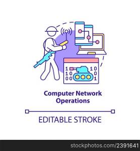 Computer network operations concept icon. Devices usage. Information operations abstract idea thin line illustration. Isolated outline drawing. Editable stroke. Arial, Myriad Pro-Bold fonts used. Computer network operations concept icon