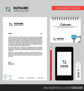 Computer networks Business Letterhead, Calendar 2019 and Mobile app design vector template