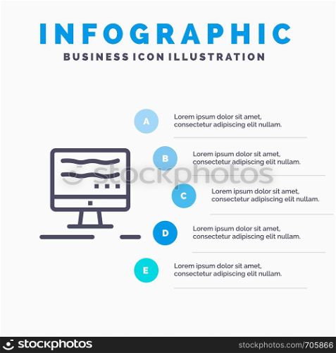 Computer, Online, Marketing Line icon with 5 steps presentation infographics Background