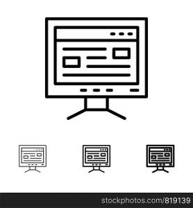 Computer, Online, Study, Education Bold and thin black line icon set
