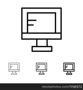 Computer, Online, Study, School Bold and thin black line icon set
