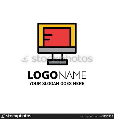 Computer, Online, Study, School Business Logo Template. Flat Color