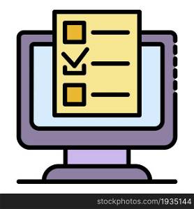 Computer online vote list icon. Outline computer online vote list vector icon color flat isolated. Computer online vote list icon color outline vector