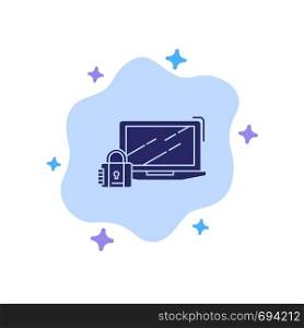 Computer, Padlock, Security, Lock, Login Blue Icon on Abstract Cloud Background