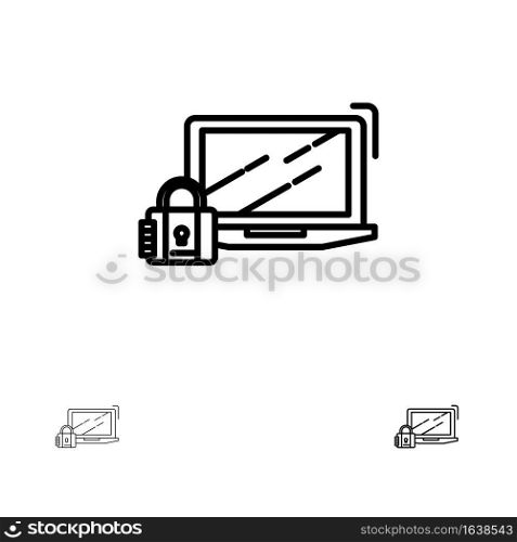 Computer, Padlock, Security, Lock, Login Bold and thin black line icon set