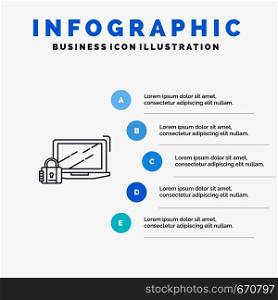 Computer, Padlock, Security, Lock, Login Line icon with 5 steps presentation infographics Background
