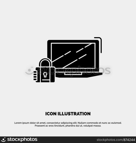 Computer, Padlock, Security, Lock, Login solid Glyph Icon vector