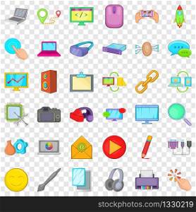 Computer part icons set. Cartoon style of 36 computer part vector icons for web for any design. Computer part icons set, cartoon style