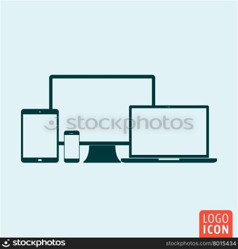 Computer PC monitor, smartphone, tablet, laptop icon set.
