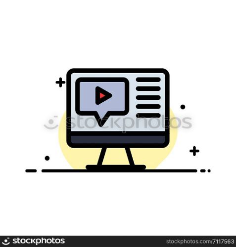 Computer, Play, Video, Education Business Flat Line Filled Icon Vector Banner Template