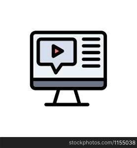 Computer, Play, Video, Education Flat Color Icon. Vector icon banner Template
