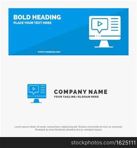 Computer, Play, Video, Education SOlid Icon Website Banner and Business Logo Template