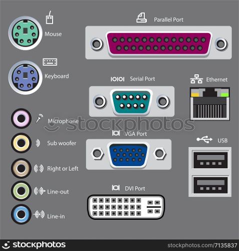 computer ports type, vector-illustration