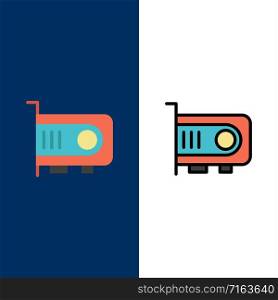 Computer, Power, Technology, Computer Icons. Flat and Line Filled Icon Set Vector Blue Background