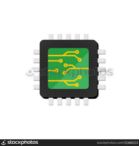 Computer processor microchip flat illustration. Vector isolate symbol. Computer processor microchip flat illustration. Vector isolate