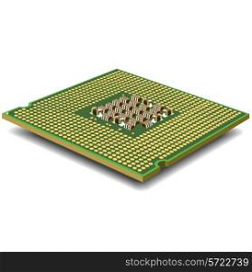 computer processor on a white background is isolated gold color with a microcircuit. Vector.