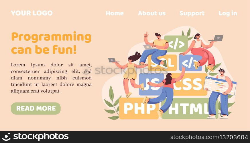 Computer programming. Landing page. Web design. Program coder team. PC code. Software agency. Professional website engineer office. Digital language. Backend developer. Vector illustration concept. Computer programming. Landing page. Web design. Program coder team. Software agency. Professional website engineer office. Digital language. Backend developer. Vector illustration concept