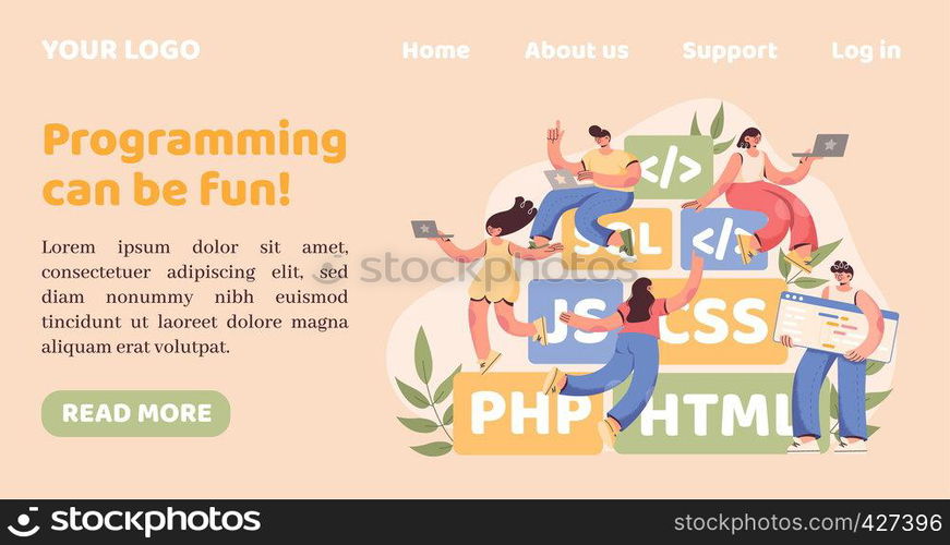 Computer programming. Landing page. Web design. Program coder team. PC code. Software agency. Professional website engineer office. Digital language. Backend developer. Vector illustration concept. Computer programming. Landing page. Web design. Program coder team. Software agency. Professional website engineer office. Digital language. Backend developer. Vector illustration concept