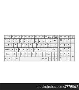 Computer Realistic White Keyboard Isolated on White Background. Illustration Computer Realistic White Keyboard Isolated on White Background - Vector