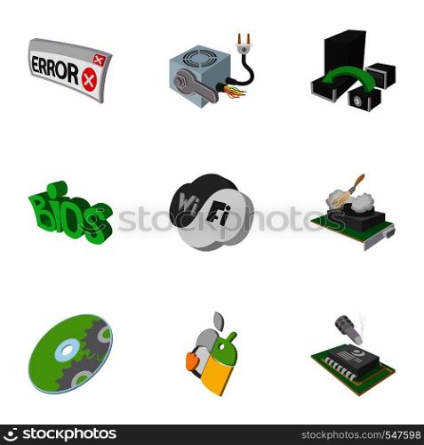 Computer repair icons set. Cartoon illustration of 9 computer repair vector icons for web. Computer repair icons set, cartoon style