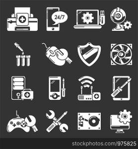 Computer repair service icons set vector white isolated on grey background . Computer repair service icons set grey vector