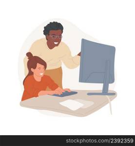 Computer science tutor isolated cartoon vector illustration Computer literacy class, science and tech one-on-one tutoring, make hardware project with tutor, learn software vector cartoon.. Computer science tutor isolated cartoon vector illustration