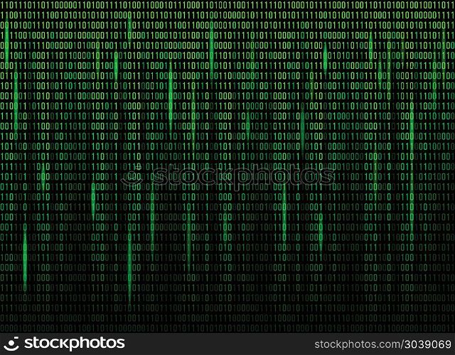 Computer screen binary data code. Computer screen binary data code. Numerical continuous code in green color, abstract web data in binary code. Vector illustration