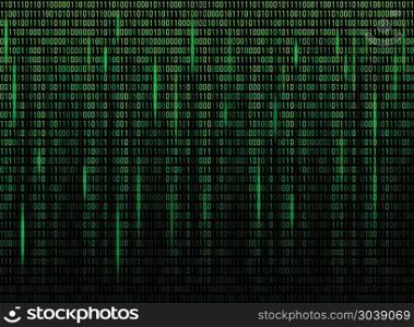 Computer screen binary data code. Computer screen binary data code. Numerical continuous code in green color, abstract web data in binary code. Vector illustration