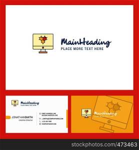Computer screen Logo design with Tagline & Front and Back Busienss Card Template. Vector Creative Design