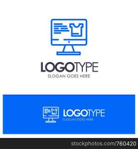 Computer, Screen, Monitor, Shopping Blue Logo Line Style