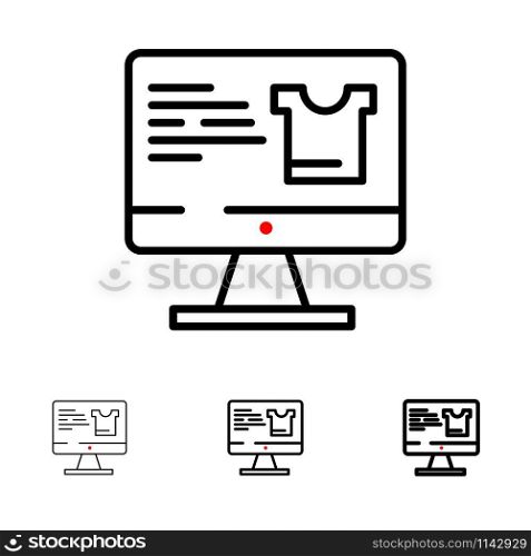 Computer, Screen, Monitor, Shopping Bold and thin black line icon set