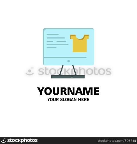 Computer, Screen, Monitor, Shopping Business Logo Template. Flat Color