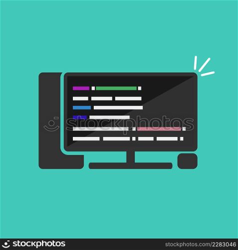 Computer screen programming code or php script coding, html or css editing or software development.. Computer screen programming code or php script coding, html or css editing or software development