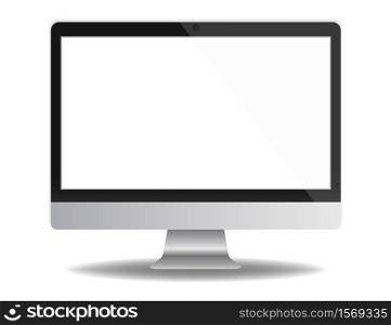 Computer screen realistic mockup. Vector isolated pc monitor on white background.