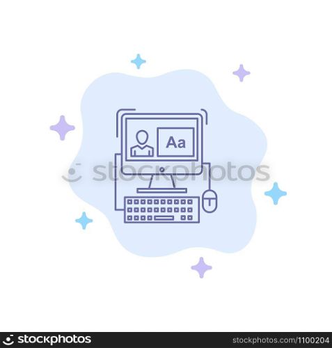 Computer, Screen, Software, Editing Blue Icon on Abstract Cloud Background