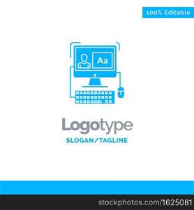 Computer, Screen, Software, Editing Blue Solid Logo Template. Place for Tagline