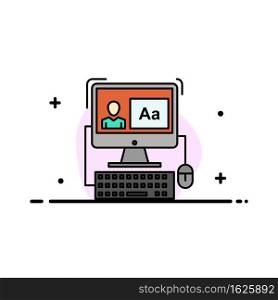 Computer, Screen, Software, Editing  Business Flat Line Filled Icon Vector Banner Template
