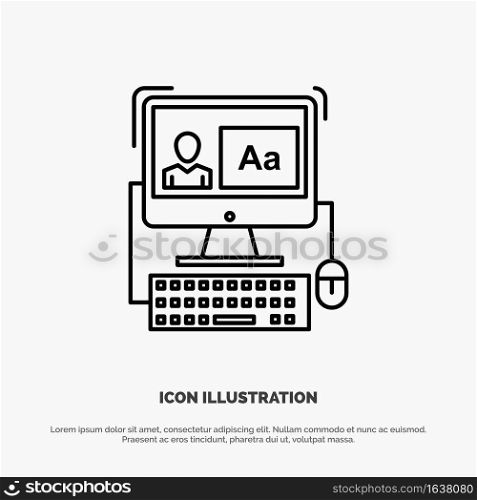 Computer, Screen, Software, Editing Line Icon Vector